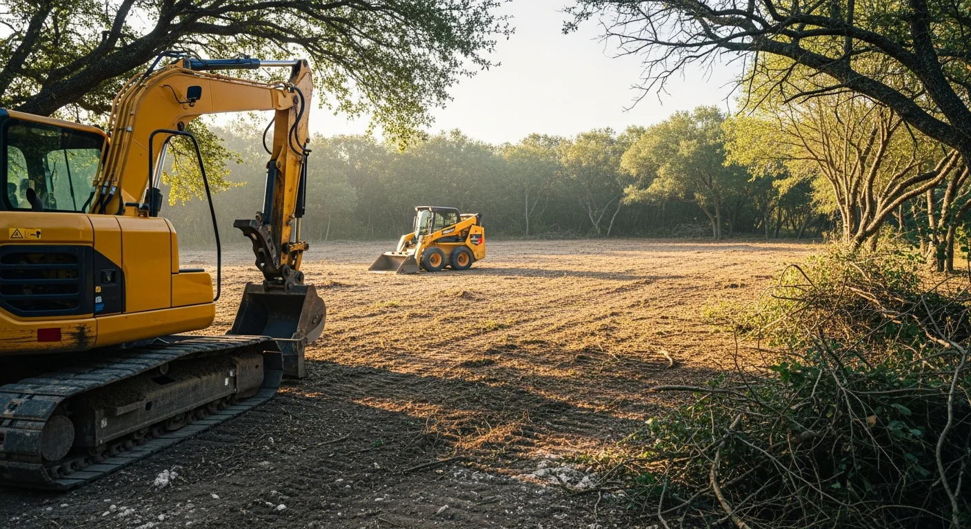 Excavation equipment clearing land for construction project