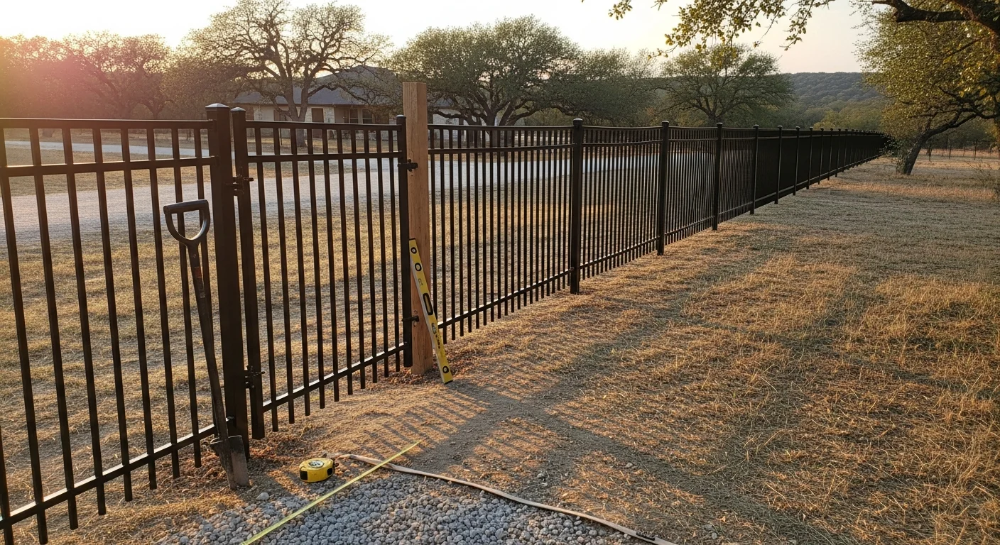 Custom metal fence and gate installation on residential property