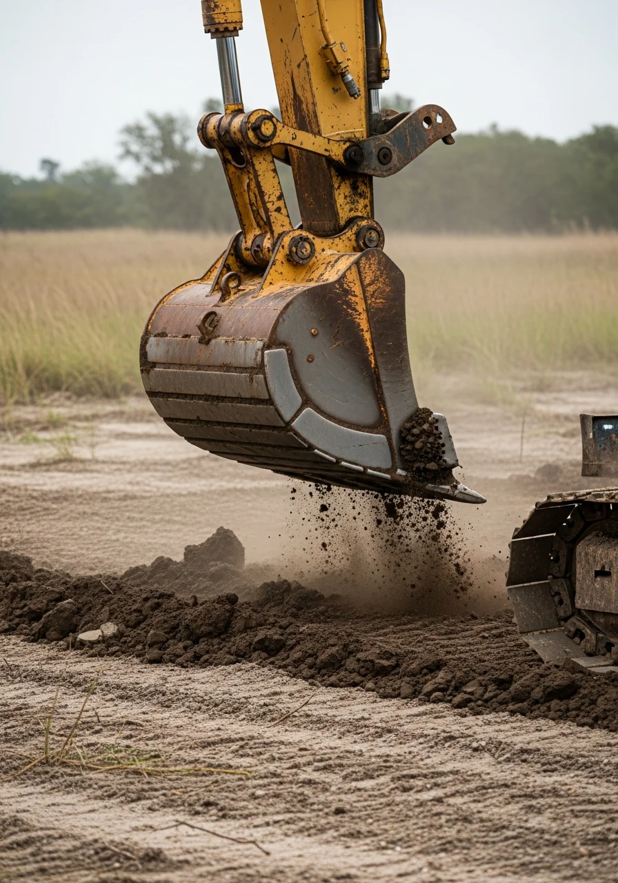 Heavy excavation equipment clearing land for agricultural development in Matagorda County